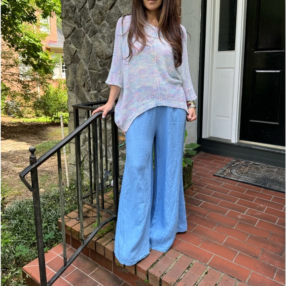 MADE IN ITALY LINEN PALAZZO PANTS - Picture 2 of 4